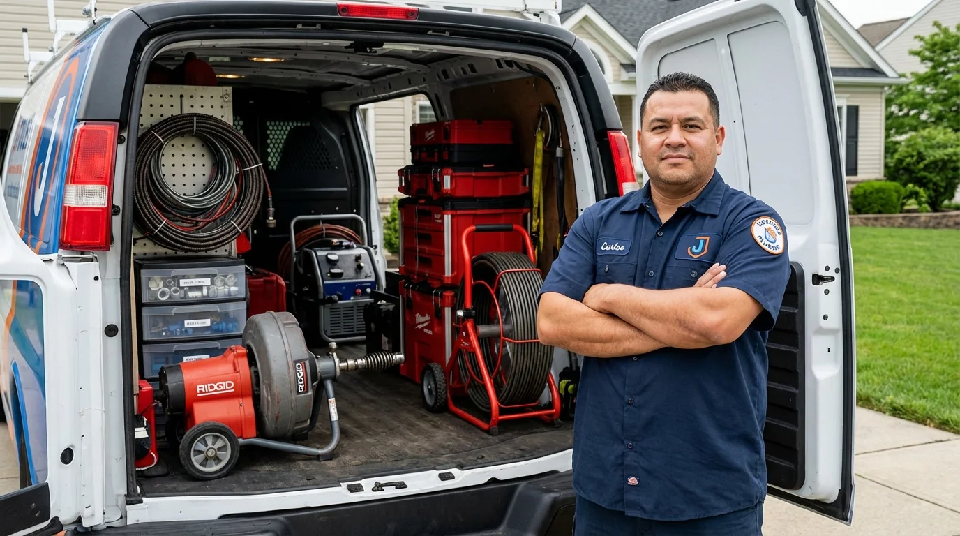 Professional drain cleaning equipment and Johns Plumbing LLC plumber in Kennebunkport