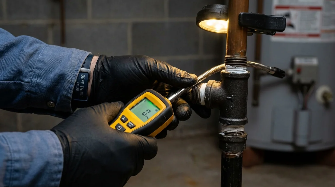 Gas leak detection with electronic sniffer by Johns Plumbing LLC in Kennebunkport