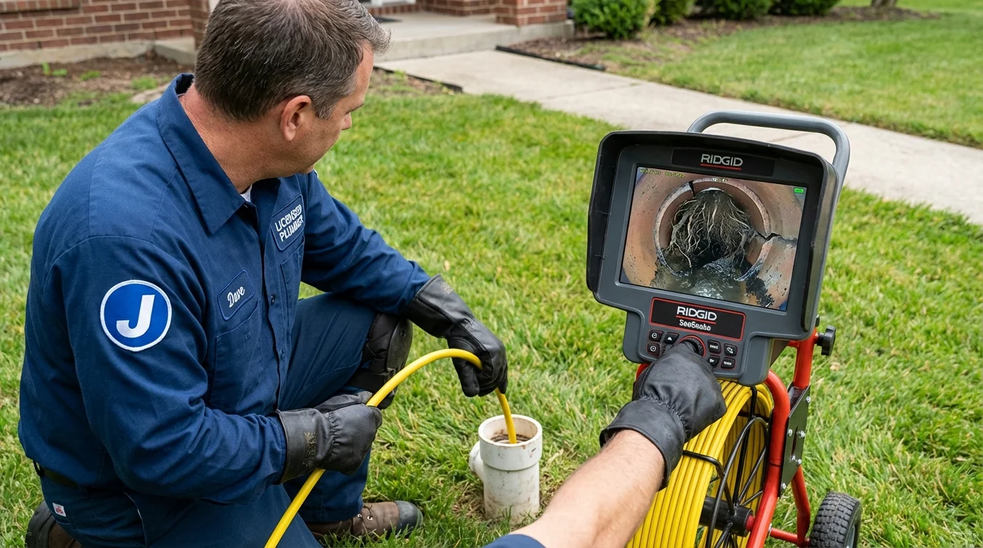 Sewer camera inspection being performed by Johns Plumbing LLC in Kennebunkport